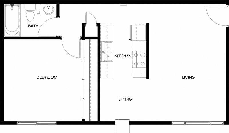 Floor plan for 1 bed, 1 bath, 520 sqft